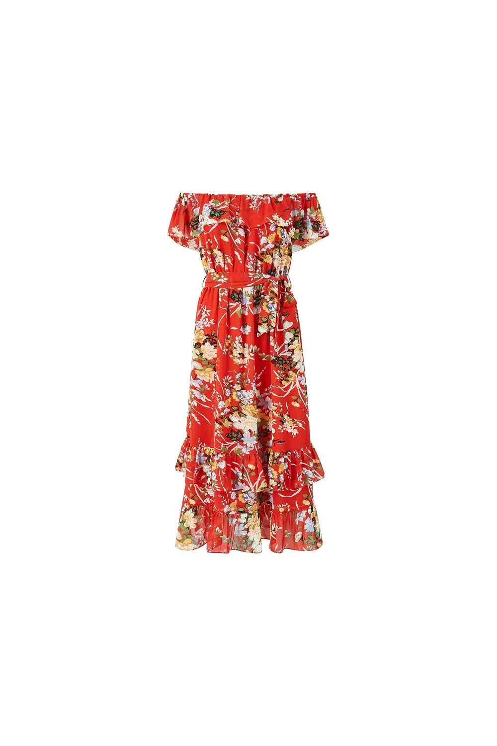 Yumi Red Oriental Bardot Frill Dress 5 Yumi Red Oriental Bardot Frill Dress - Image 5