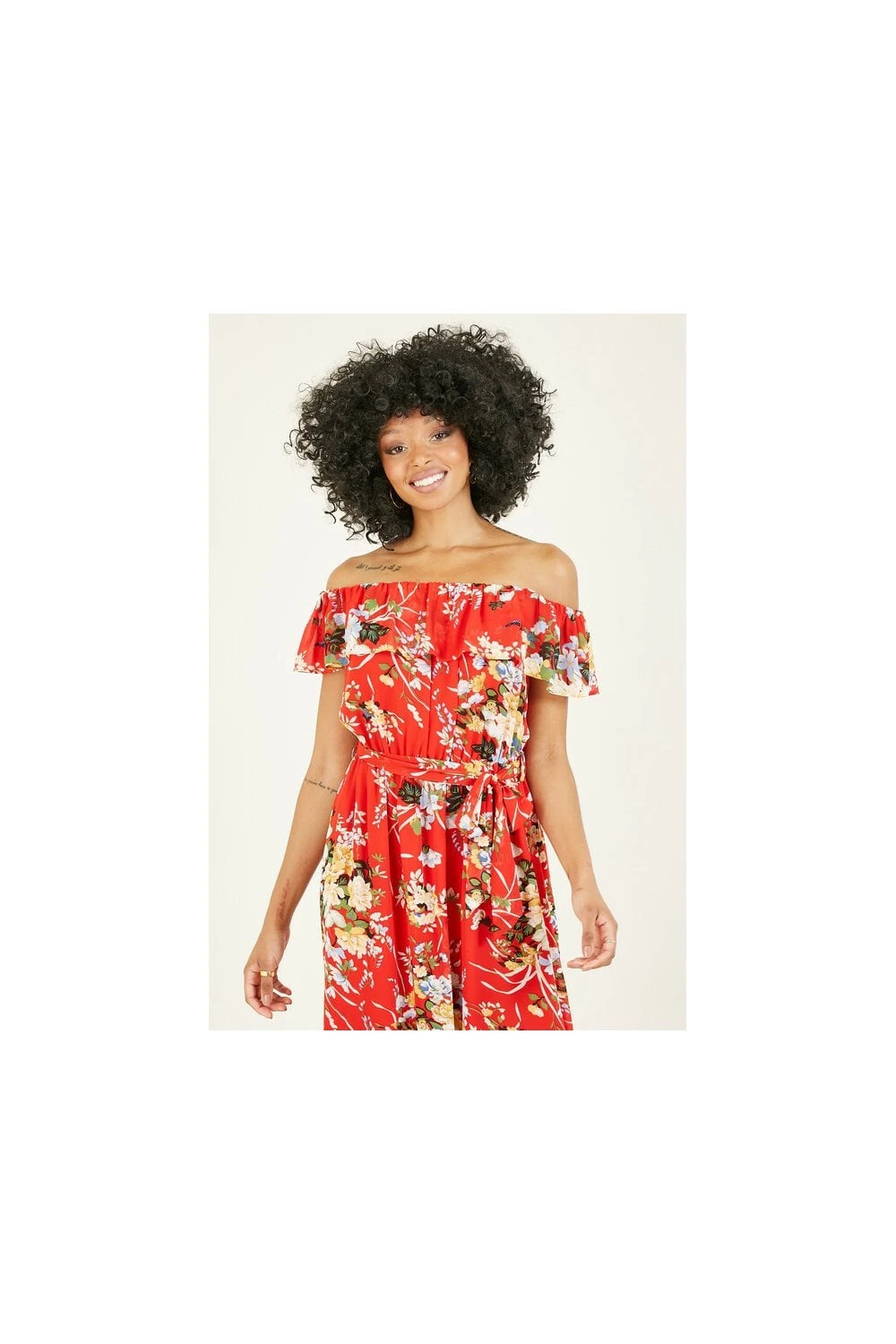 Yumi Red Oriental Bardot Frill Dress 6 Yumi Red Oriental Bardot Frill Dress - Image 6