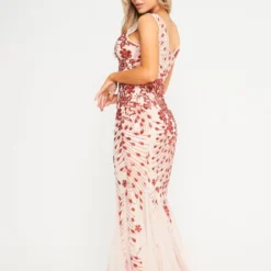 Red Sequin Champagne Mesh Insert Maxi Dress -Cheap My Dreamy Dress Store red sequin champagne mesh insert maxi dress p14024 120894 image