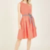 Yumi Red Spotted Skater Dress With Contrast Belt