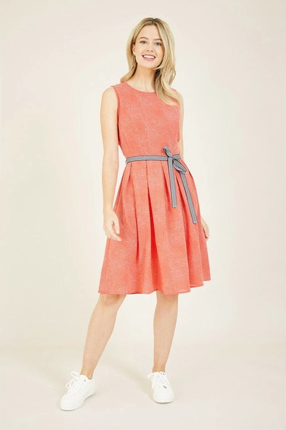 Yumi Red Spotted Skater Dress With Contrast Belt 1 Yumi Red Spotted Skater Dress With Contrast Belt