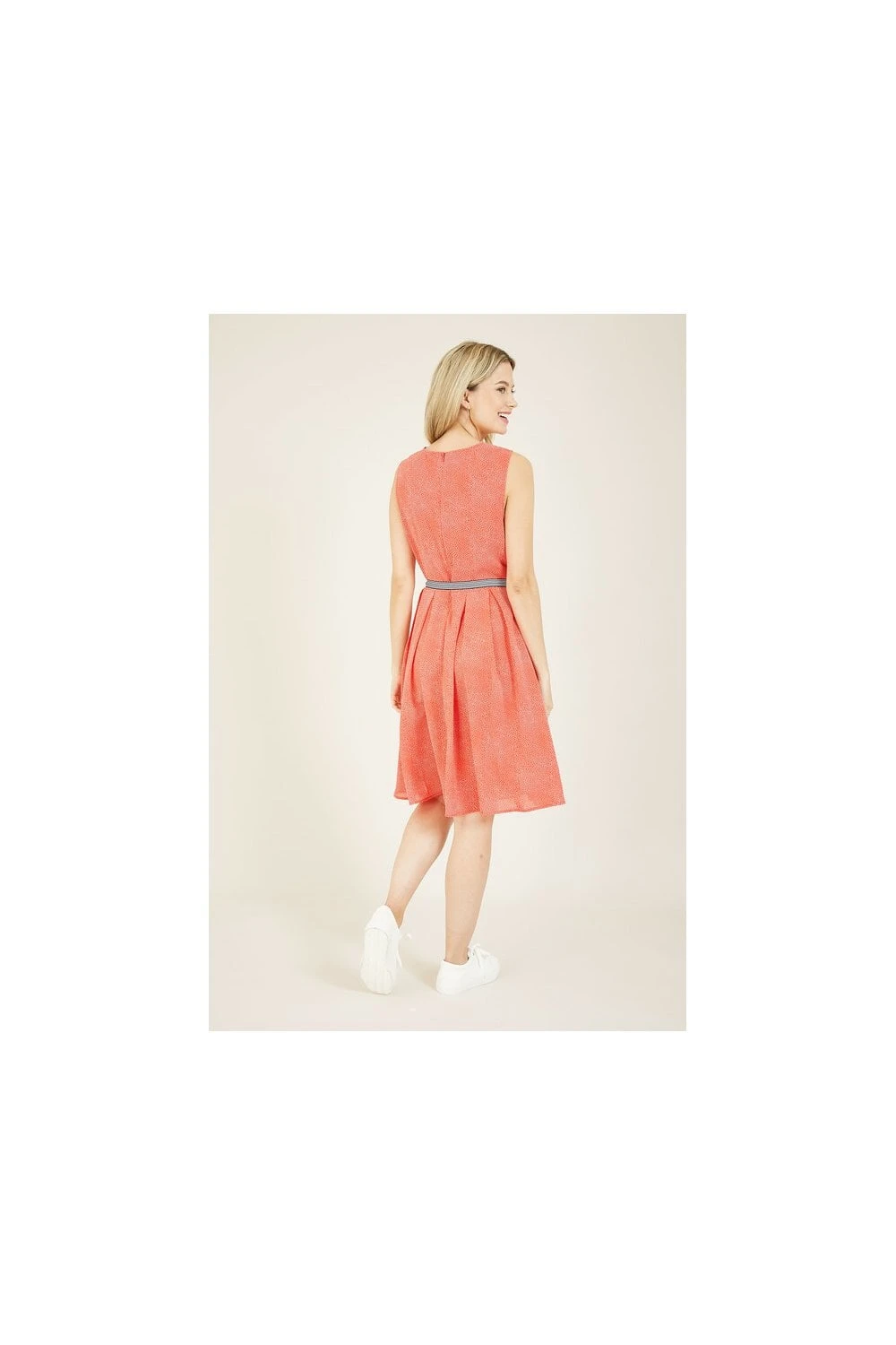 Yumi Red Spotted Skater Dress With Contrast Belt 2 Yumi Red Spotted Skater Dress With Contrast Belt - Image 2