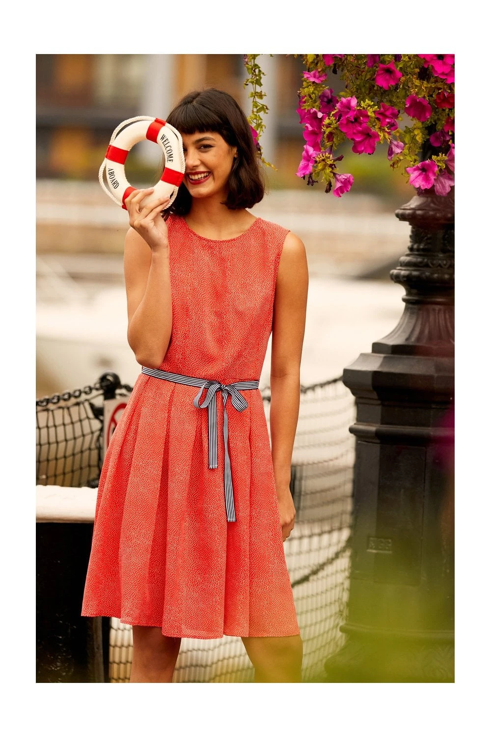 Yumi Red Spotted Skater Dress With Contrast Belt 5 Yumi Red Spotted Skater Dress With Contrast Belt - Image 5