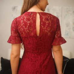 Red V-Neck Lace Dress With Frilled Hem -Cheap My Dreamy Dress Store red v neck lace dress with frilled hem p19826 147797 image