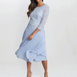 Rona Midi-Length Dress With Lace Bodice & Chiffon Skirt -Cheap My Dreamy Dress Store rona midi length dress with lace bodice chiffon skirt p19755 147584 image