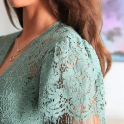 Sage Green Lace Wrap Front Midi Dress -Cheap My Dreamy Dress Store sage green lace wrap front midi dress p23022 161536 image