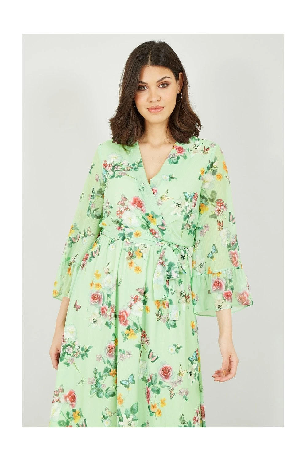 Yumi Sage Green Oriental Butterfly High Wrap Dress 3 Yumi Sage Green Oriental Butterfly High Wrap Dress - Image 3