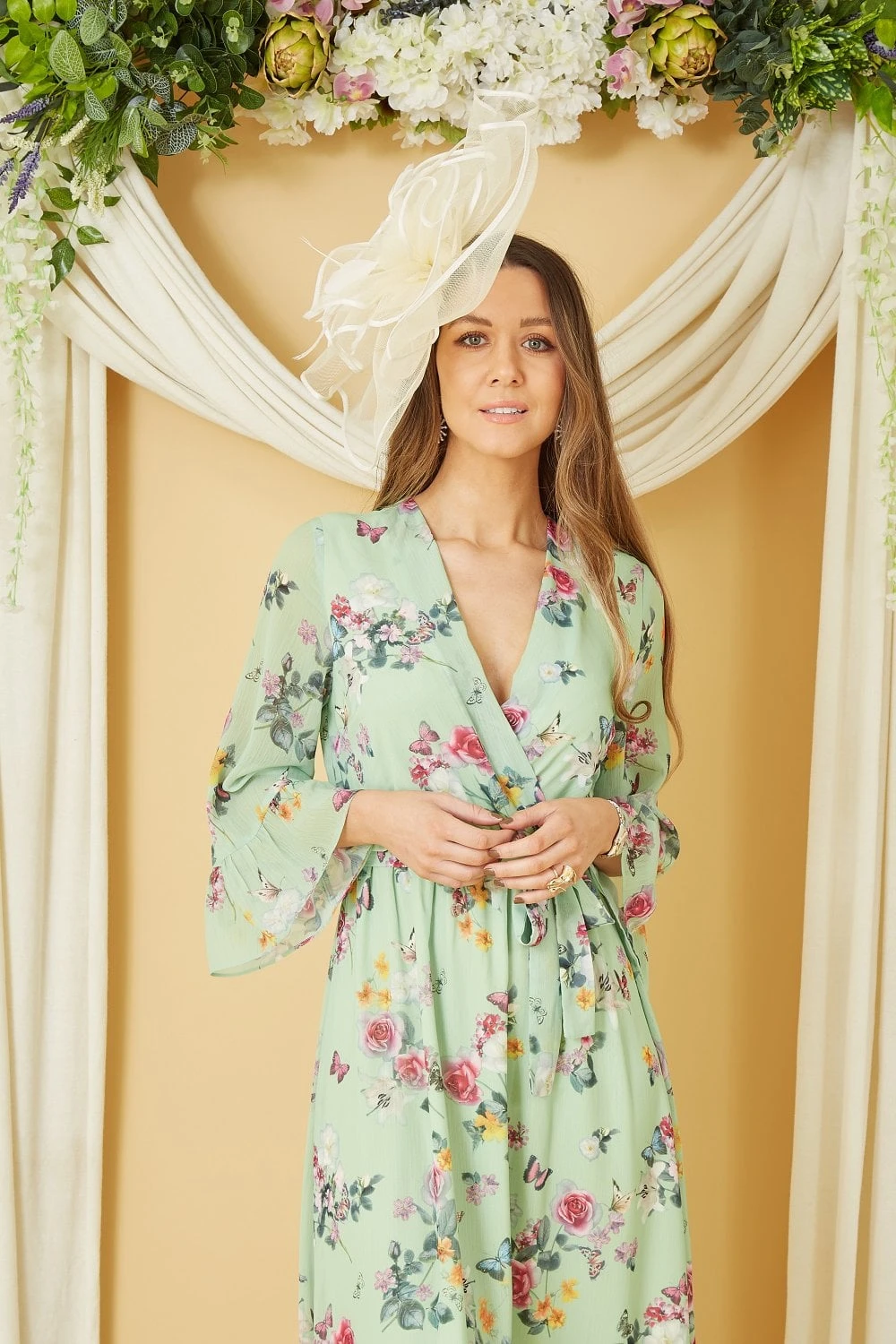 Yumi Sage Green Oriental Butterfly High Wrap Dress 6 Yumi Sage Green Oriental Butterfly High Wrap Dress - Image 6