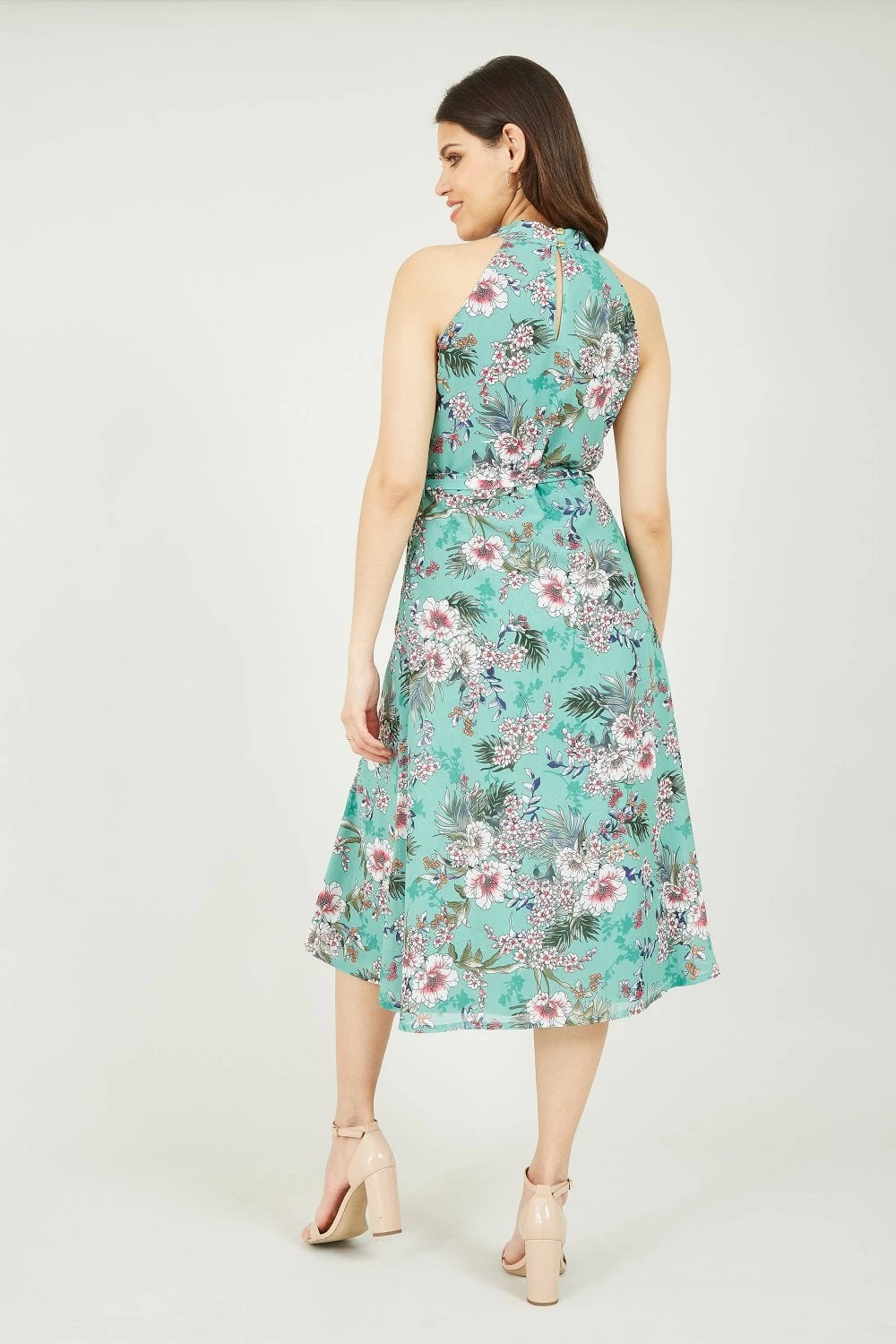 Yumi Sage Green Tropical Palm Print Halter Dress 6 Yumi Sage Green Tropical Palm Print Halter Dress - Image 6