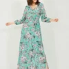 Yumi Sage Green Tropical Palm Print Maxi Dress