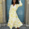 Stella Yellow Floral Midi Wrap Dress