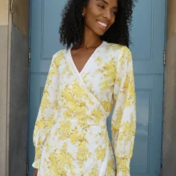 Stella Yellow Floral Midi Wrap Dress -Cheap My Dreamy Dress Store stella yellow floral midi wrap dress p15509 128214 image
