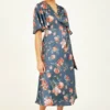 Yumi Teal Floral Kimono Wrap Dress