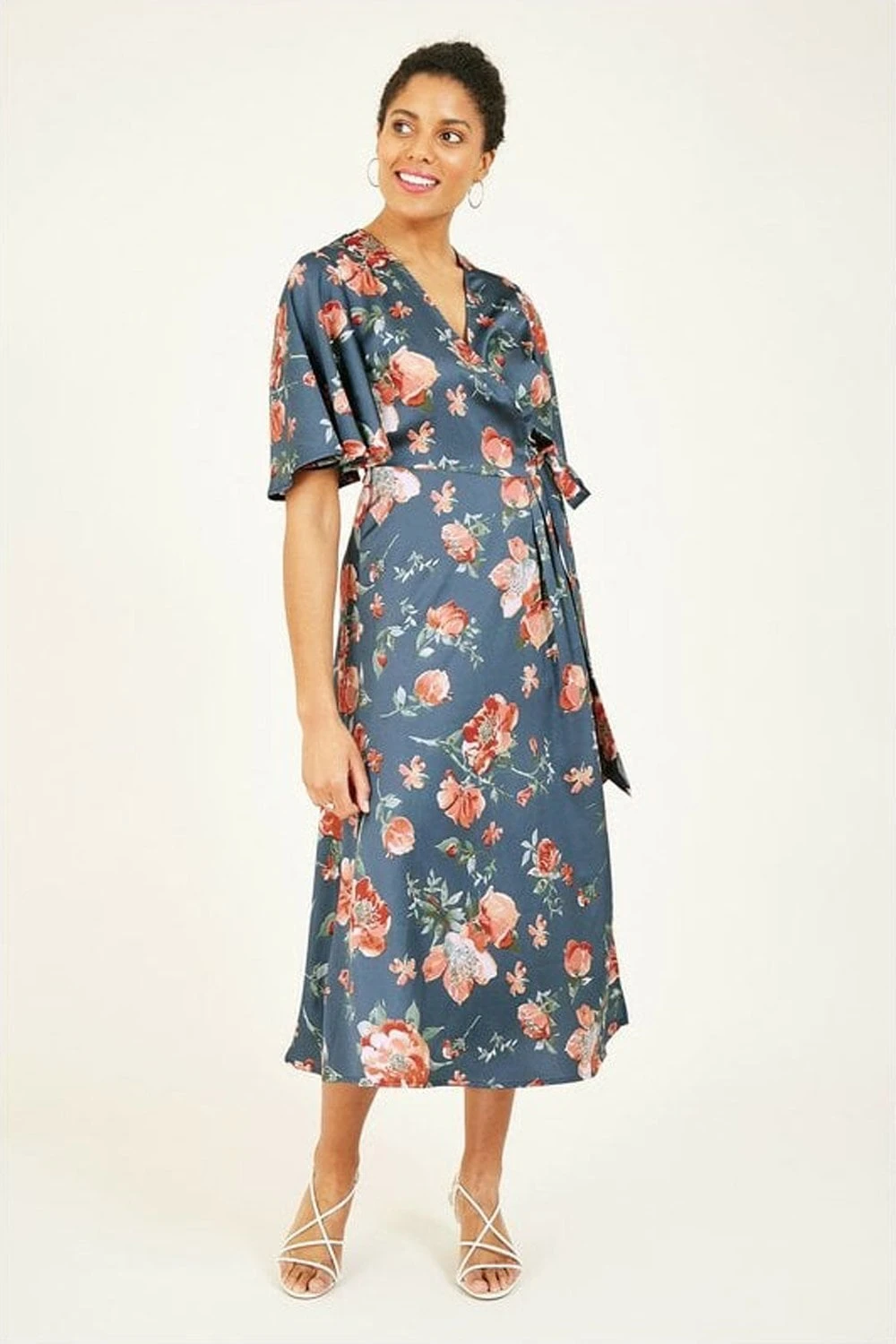 Yumi Teal Floral Kimono Wrap Dress 1 Yumi Teal Floral Kimono Wrap Dress