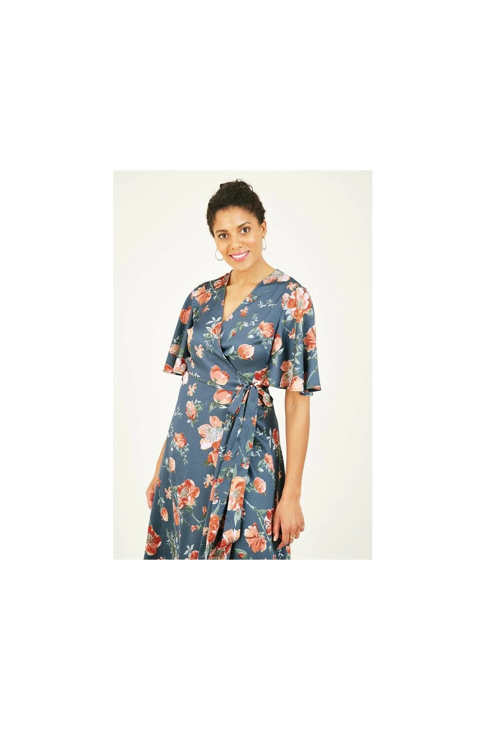 Yumi Teal Floral Kimono Wrap Dress 2 Yumi Teal Floral Kimono Wrap Dress - Image 2