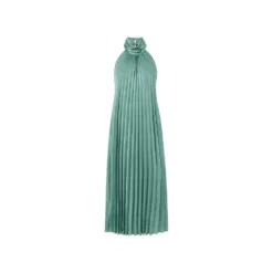 Yumi Teal Halter Neck Satin Pleated Midi Dress -Cheap My Dreamy Dress Store teal halter neck satin pleated midi dress p10185 100288 image