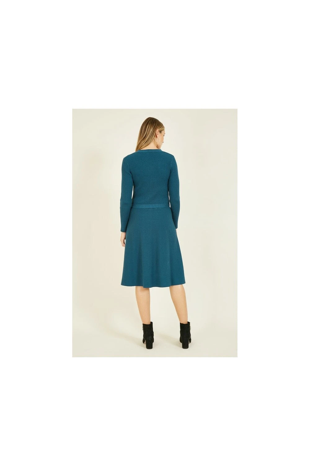 Yumi Teal Knitted Skater Dress 4 Yumi Teal Knitted Skater Dress - Image 4