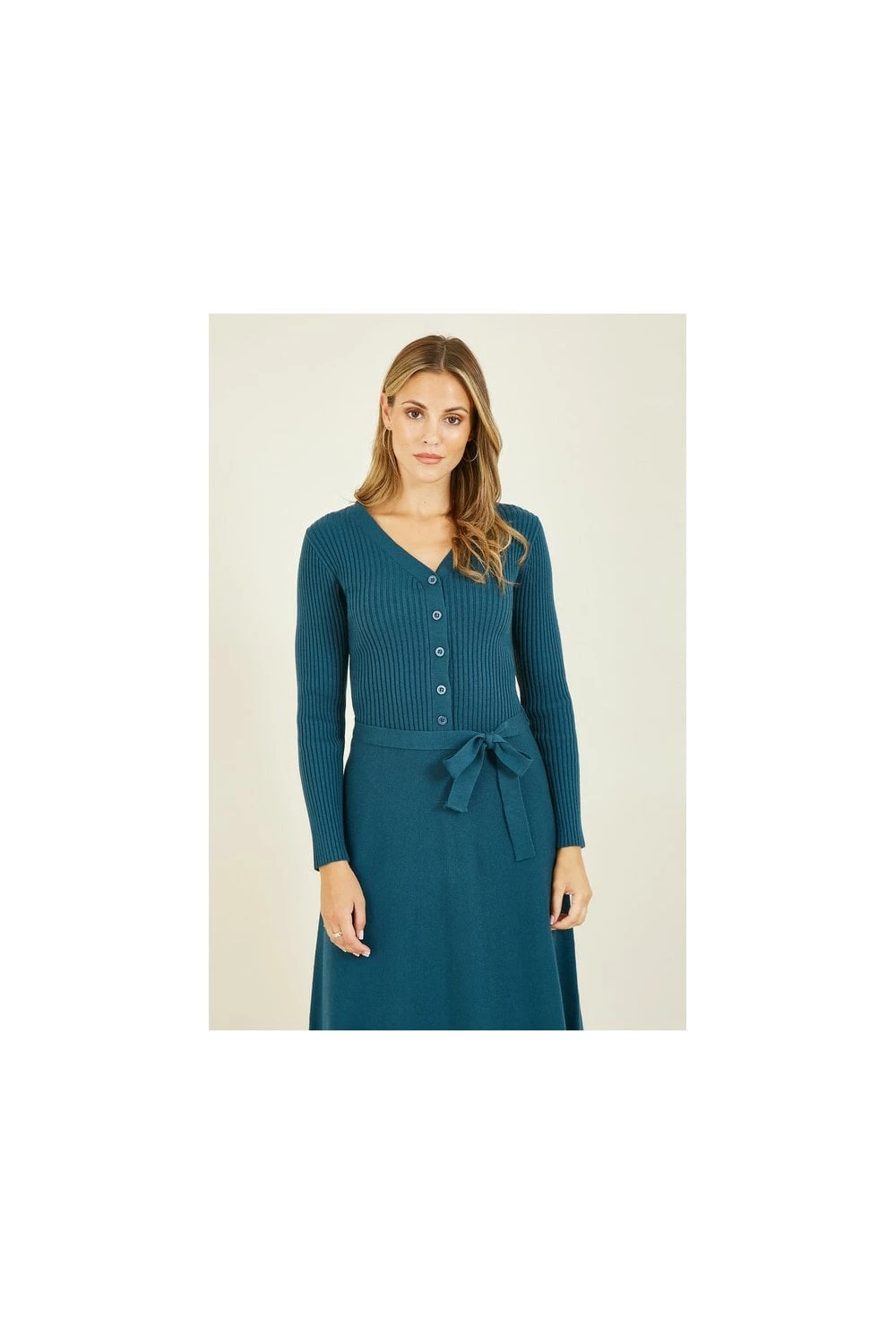 Yumi Teal Knitted Skater Dress 3 Yumi Teal Knitted Skater Dress - Image 3