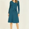 Yumi Teal Knitted Skater Dress