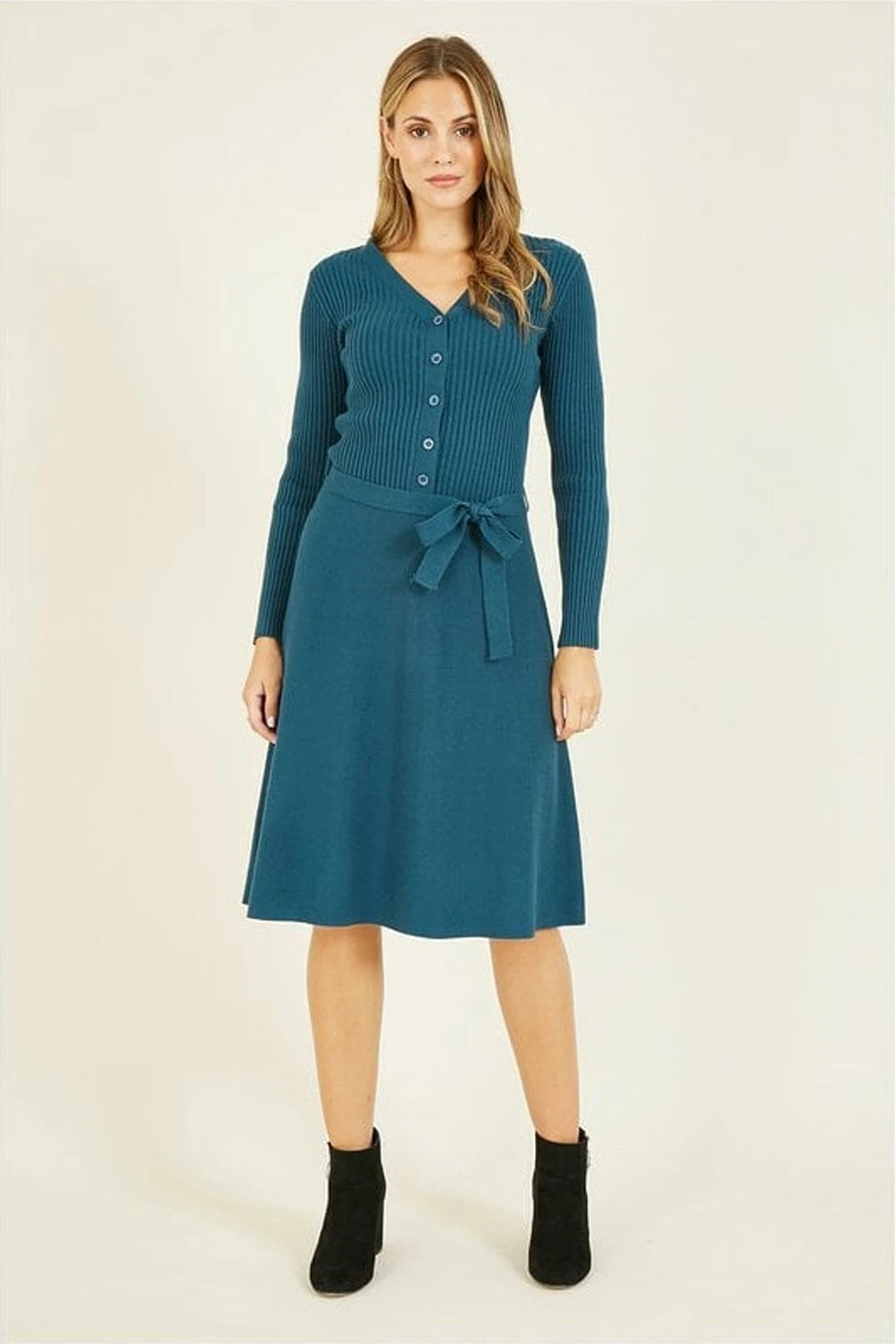 Yumi Teal Knitted Skater Dress 1 Yumi Teal Knitted Skater Dress