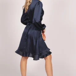 Full Sleeve Plain Wrap Midi Dress In Blue -Cheap My Dreamy Dress Store tenki full sleeve plain wrap midi dress in blue p16286 131888 image