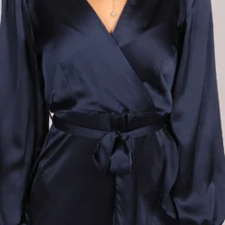 Full Sleeve Plain Wrap Midi Dress In Blue -Cheap My Dreamy Dress Store tenki full sleeve plain wrap midi dress in blue p16286 131889 image