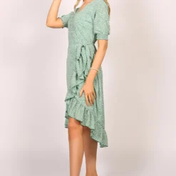 Half Sleeve Floral Wrap Dress Green -Cheap My Dreamy Dress Store tenki half sleeve floral wrap dress green p12005 111488 image