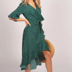 Half Sleeve Polka Dot Wrap Midi Dress Green -Cheap My Dreamy Dress Store tenki half sleeve polka dot wrap midi dress green p16674 133944 image