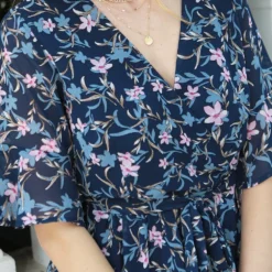 Half Sleeve Ruffle Wrap Midi Dress In Blue -Cheap My Dreamy Dress Store tenki half sleeve ruffle wrap midi dress in blue p13712 118816 image