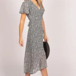 Ruffle Sleeve Floral Wrap Midi Dress Black -Cheap My Dreamy Dress Store tenki ruffle sleeve floral wrap midi dress black p16291 131925 image