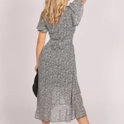 Ruffle Sleeve Floral Wrap Midi Dress Black -Cheap My Dreamy Dress Store tenki ruffle sleeve floral wrap midi dress black p16291 131926 image