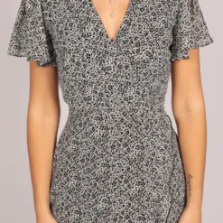 Ruffle Sleeve Floral Wrap Midi Dress Black -Cheap My Dreamy Dress Store tenki ruffle sleeve floral wrap midi dress black p16291 131927 image