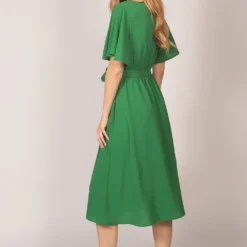 Ruffle Sleeve Plain Wrap Midi Dress Green -Cheap My Dreamy Dress Store tenki ruffle sleeve plain wrap midi dress green p13713 118819 image