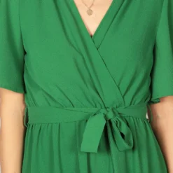 Ruffle Sleeve Plain Wrap Midi Dress Green -Cheap My Dreamy Dress Store tenki ruffle sleeve plain wrap midi dress green p13713 118820 image