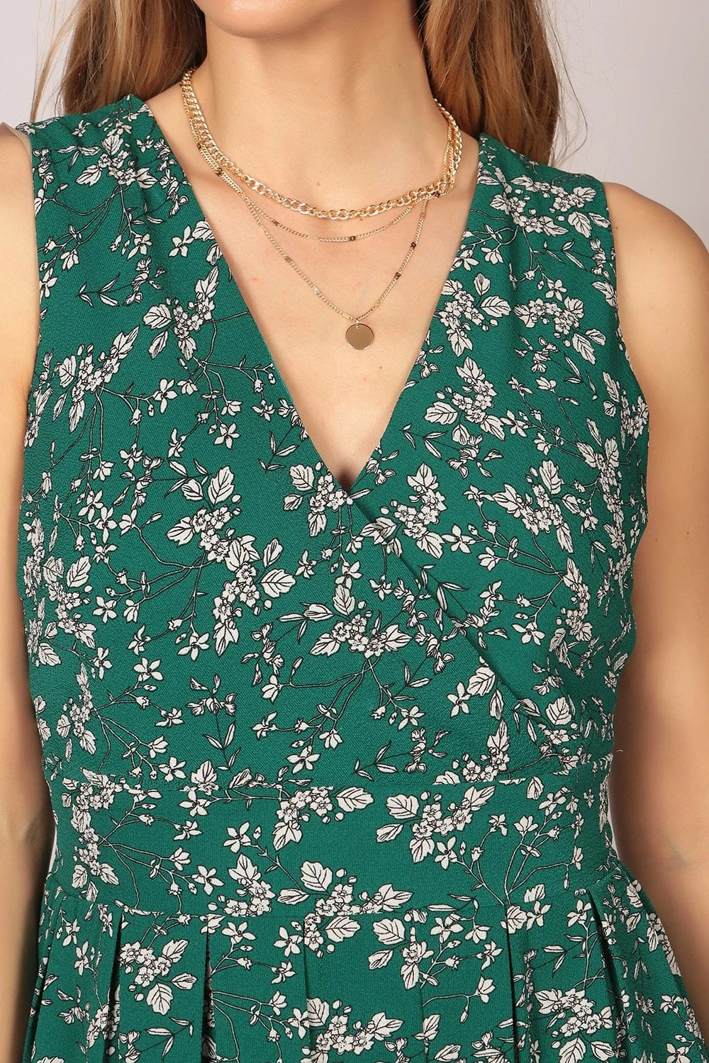 Sleeveless Floral Wrap Skater Dress Green 4 Sleeveless Floral Wrap Skater Dress Green - Image 4