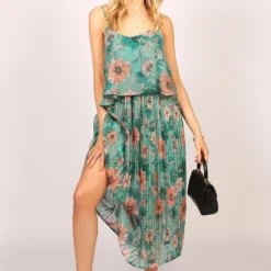 Strappy Floral Ruffle Pleat Maxi Dress Green -Cheap My Dreamy Dress Store tenki strappy floral ruffle pleat maxi dress green p12221 112716 image