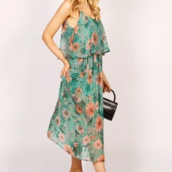 Strappy Floral Ruffle Pleat Maxi Dress Green -Cheap My Dreamy Dress Store tenki strappy floral ruffle pleat maxi dress green p12221 112717 image
