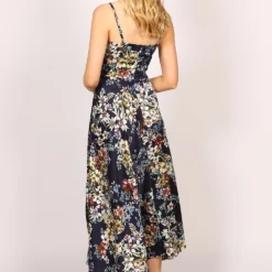 Strappy Floral Tie Front Maxi Dress In Blue -Cheap My Dreamy Dress Store tenki strappy floral tie front maxi dress in blue p11908 109153 image
