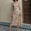 Thea Multi Print Midi Dress With Tie Neck Detail