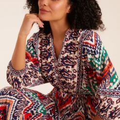 Tiered Notch V Neck Printed Maxi Dress -Cheap My Dreamy Dress Store tiered notch v neck printed maxi dress p23397 162925 image