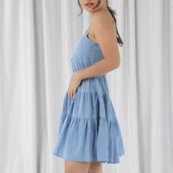 Tiered Strappy Chambray Denim Dress -Cheap My Dreamy Dress Store tiered strappy chambray denim dress p19610 146884 image