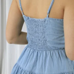 Tiered Strappy Chambray Denim Dress -Cheap My Dreamy Dress Store tiered strappy chambray denim dress p19610 146887 image