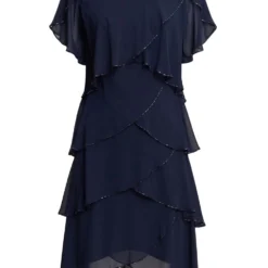 Trysta Bugle Beaded Trim Tiered Cocktail Dress With Flitter Sleeves -Cheap My Dreamy Dress Store trysta bugle beaded trim tiered cocktail dress with flitter sleeves p22790 160154 image