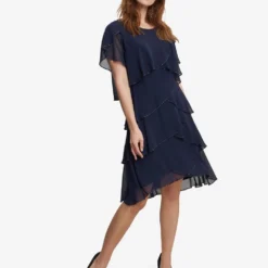 Trysta Bugle Beaded Trim Tiered Cocktail Dress With Flitter Sleeves -Cheap My Dreamy Dress Store trysta bugle beaded trim tiered cocktail dress with flitter sleeves p22790 160155 image