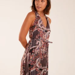 V Front Sleeveless Paisley Midi Dress With Detailed Straps -Cheap My Dreamy Dress Store v front sleeveless paisley midi dress with detailed straps p23468 163308 image