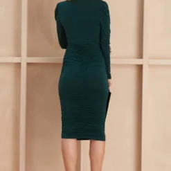 V Neck Drape Midi Dress In Emerald Green -Cheap My Dreamy Dress Store v neck drape midi dress in emerald green p16433 132639 image