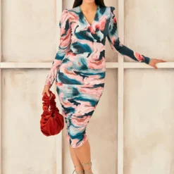 V Neck Drape Midi Dress In Green Print 13 V Neck Drape Midi Dress In Green Print -Cheap My Dreamy Dress Store v neck drape midi dress in green print p16426 132593 image