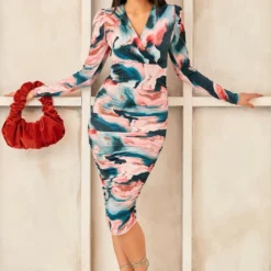 V Neck Drape Midi Dress In Green Print 14 V Neck Drape Midi Dress In Green Print -Cheap My Dreamy Dress Store v neck drape midi dress in green print p16426 132595 image