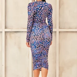 V Neck Drape Midi Dress In Sax Blue Print -Cheap My Dreamy Dress Store v neck drape midi dress in sax blue print p16424 132576 image