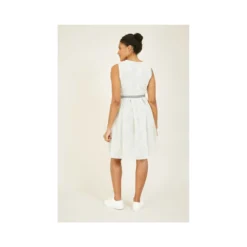 Yumi White Spotted Skater Dress With Contrast Belt -Cheap My Dreamy Dress Store white spotted skater dress with contrast belt p7433 67024 image